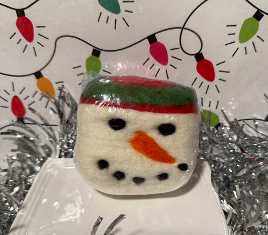 Red Green Snowman Felted Wool Soap bar
