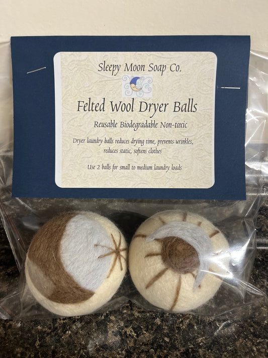 Felted Wool Laundry Dryer Balls: Sun & Moon