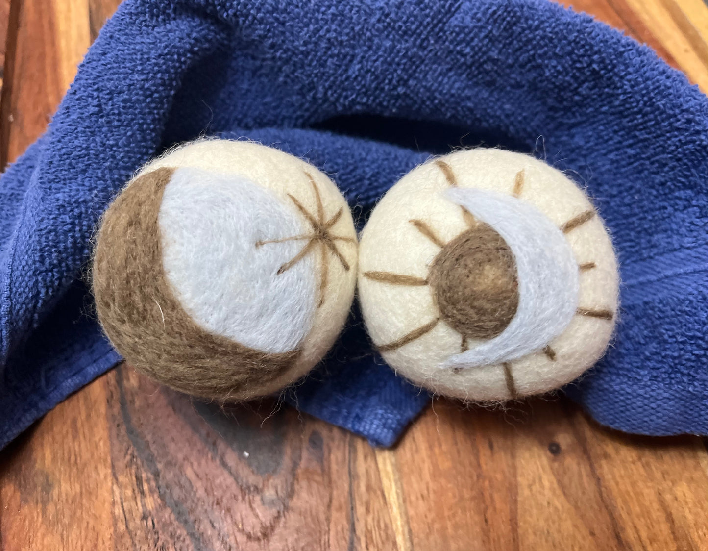 Felted Wool Laundry Dryer Balls: Sun & Moon