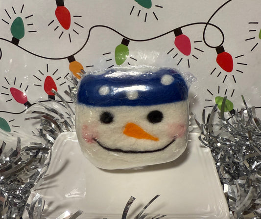 Felted Wool Soap Bar: Blue Snowman