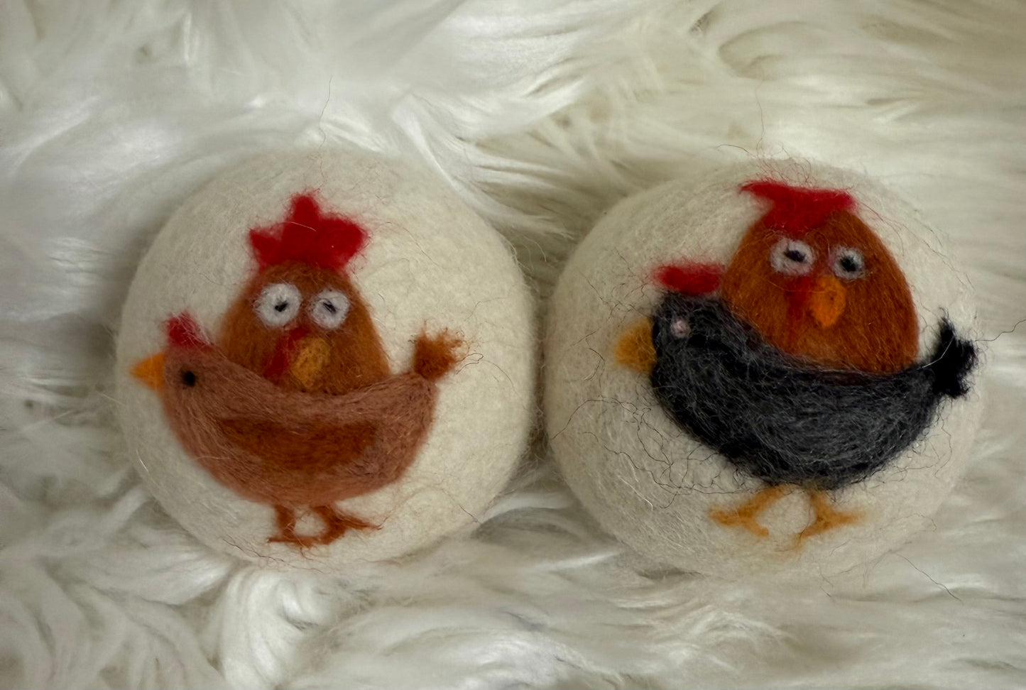 Felted Wool Laundry Dryer Balls: Chickens