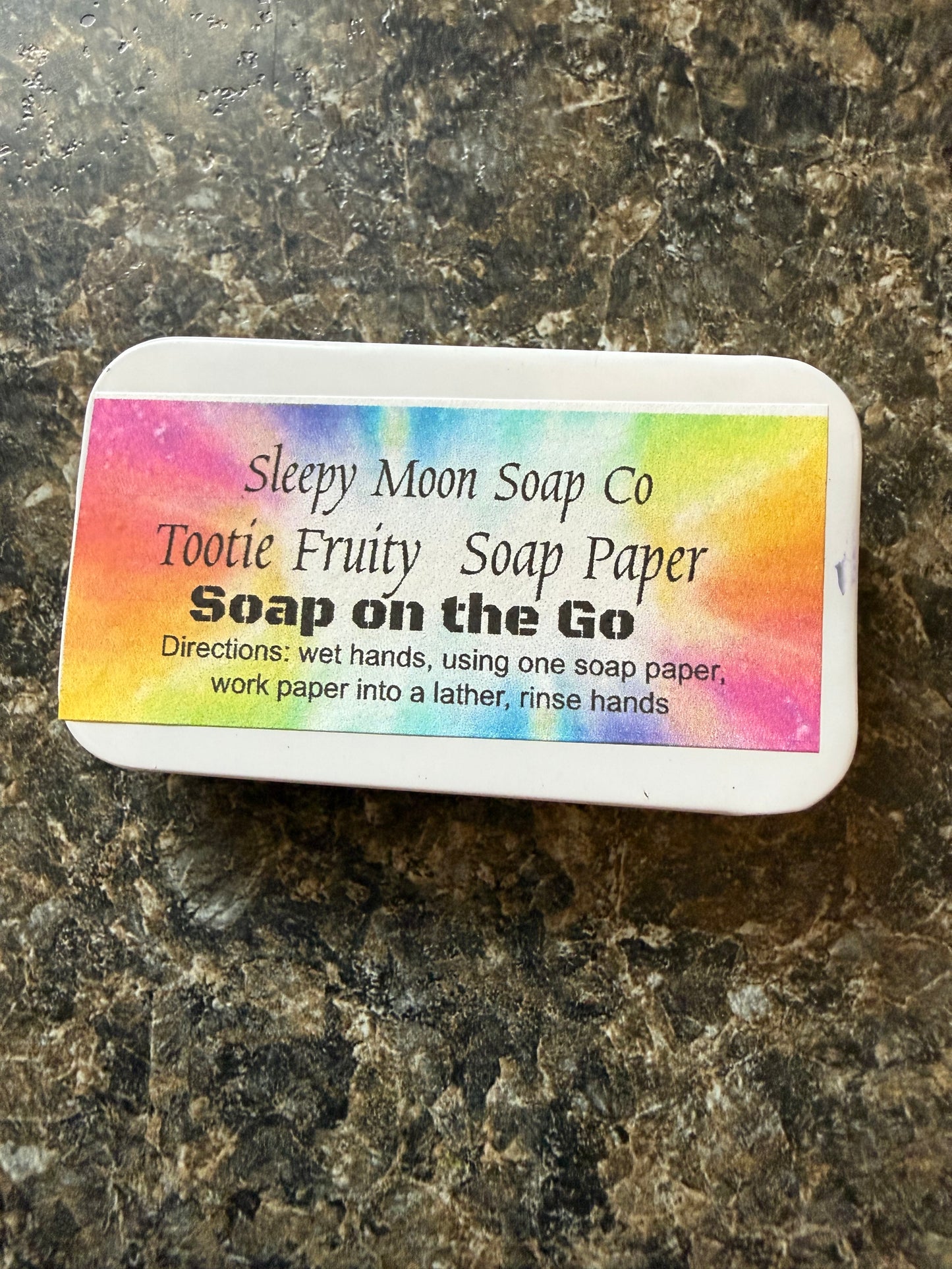 Soap on the Go: Tootie Fruity soap paper