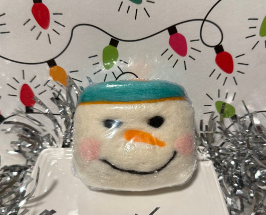 Felted Wool Soap Bar: Teal Snowman