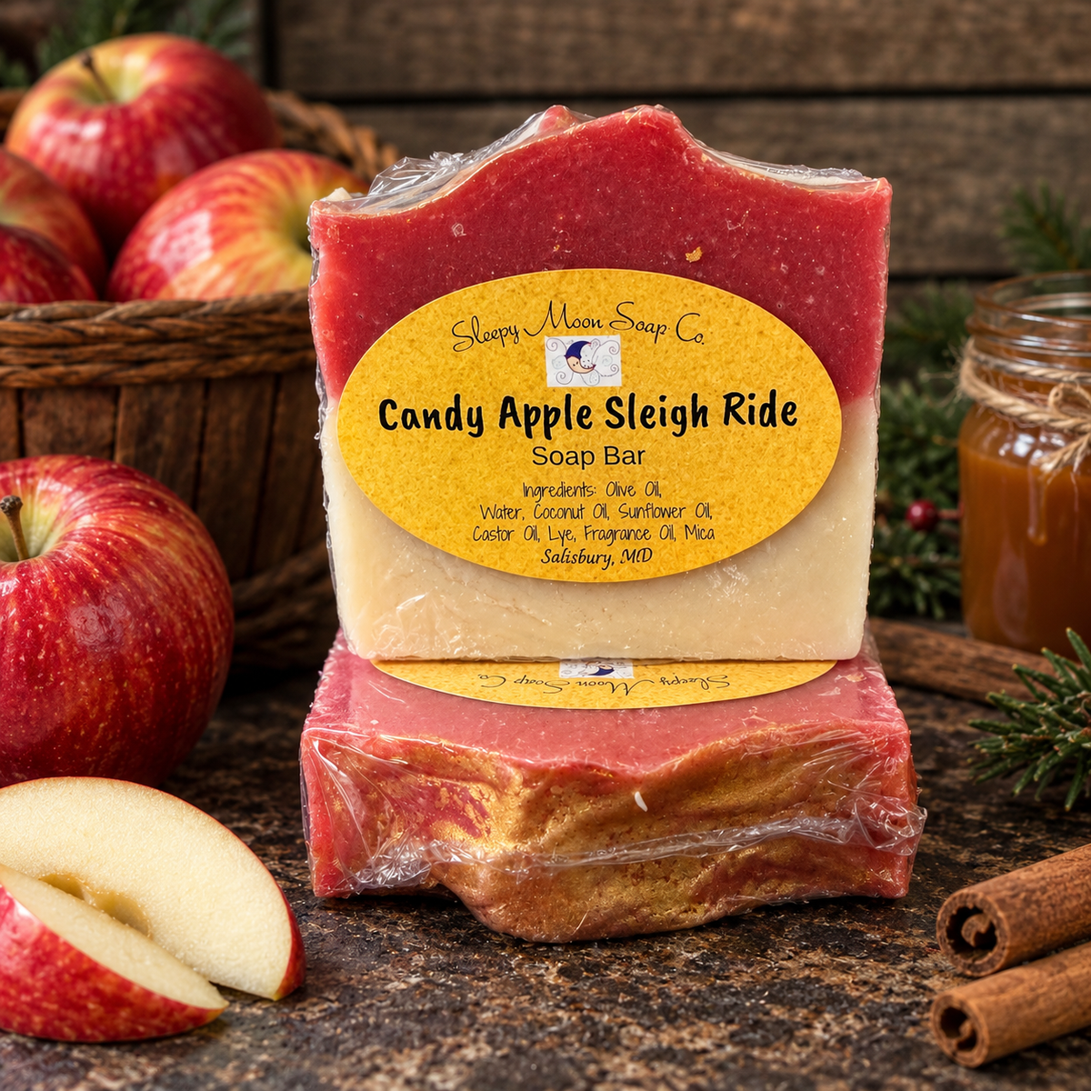 Candy Apple Sleigh Ride vegan soap bar