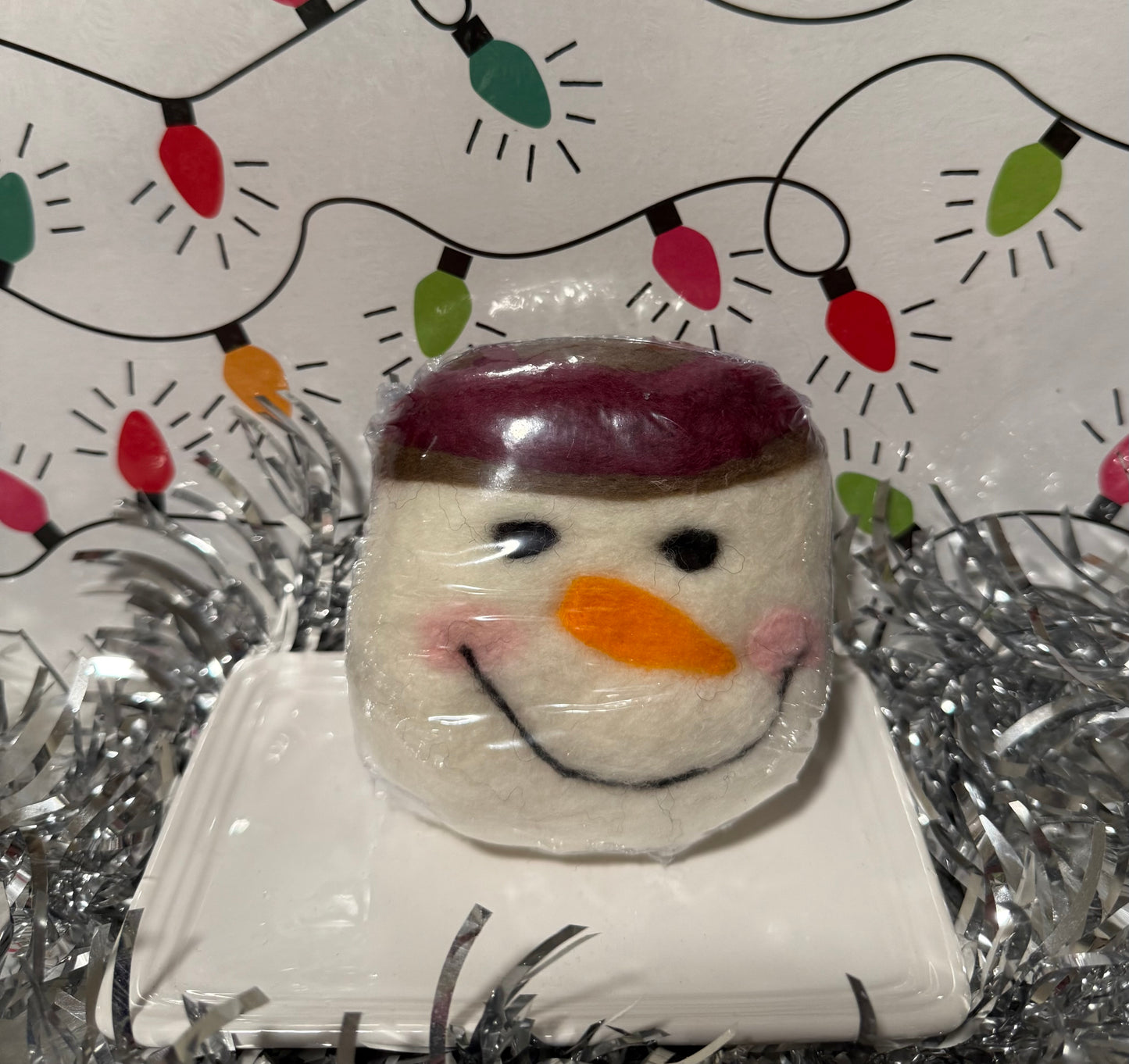 Felted Wool Soap Bar : Burgundy Snowman
