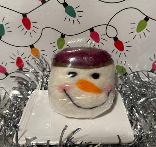 Felted Wool Soap Bar : Burgundy Snowman