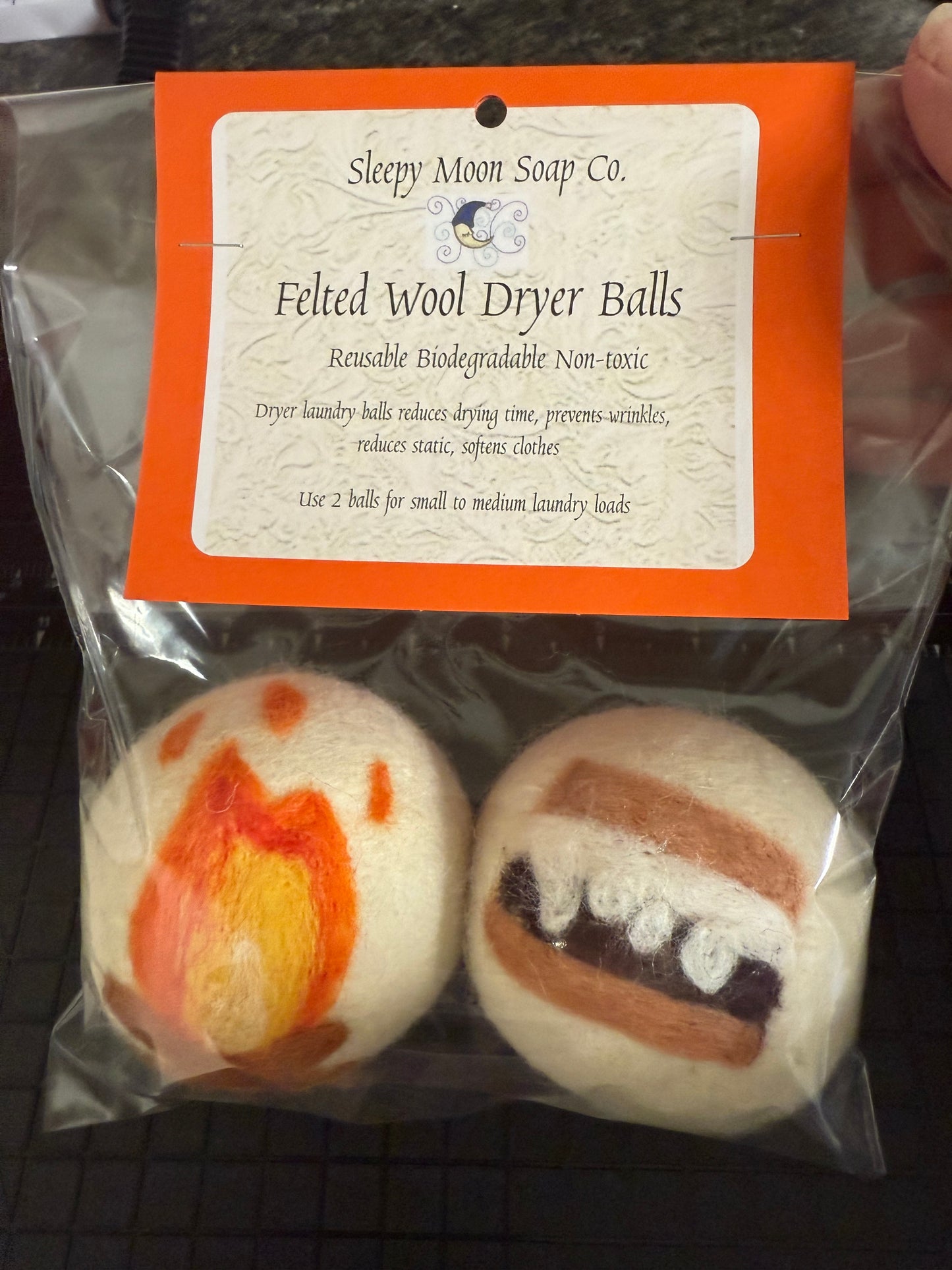 Felted Wool Laundry Dryer Balls: campfire and s’more’s