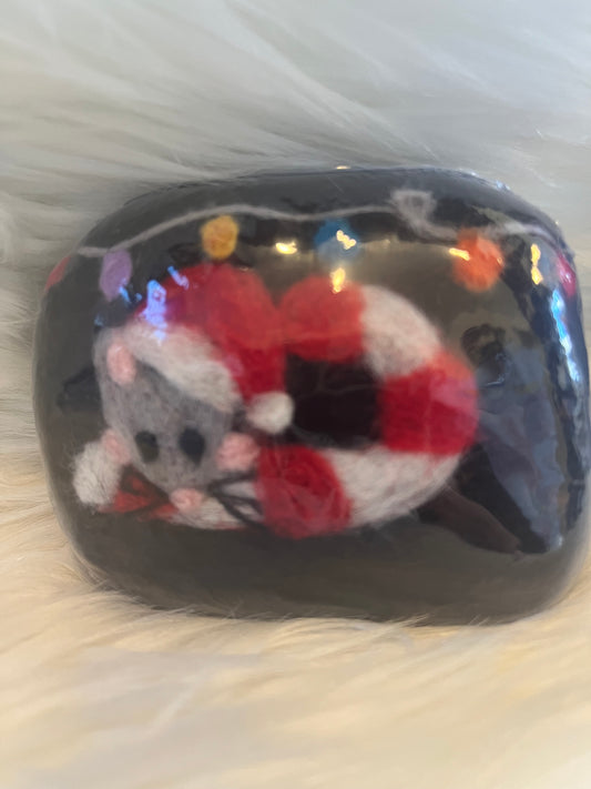 Christmas mouse felted wool soap bar