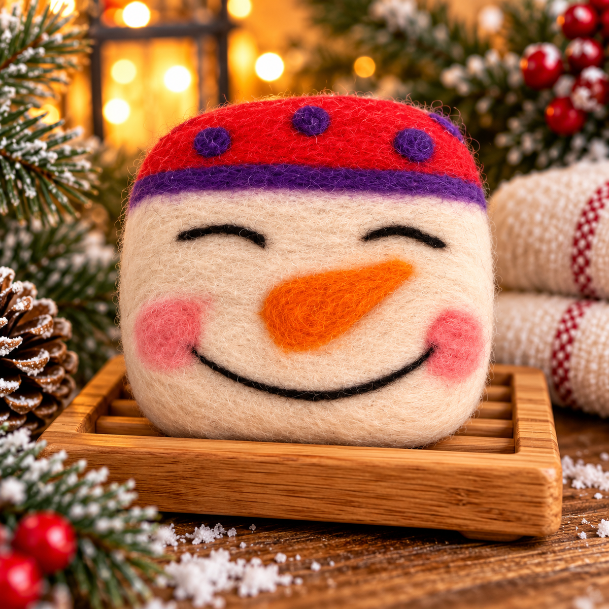 Felted Wool Soap Bar: Snowman Ref Hat