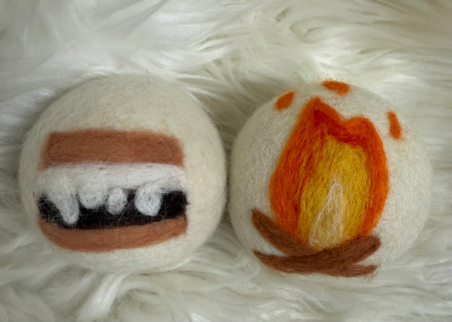 Felted Wool Laundry Dryer Balls: campfire and s’more’s