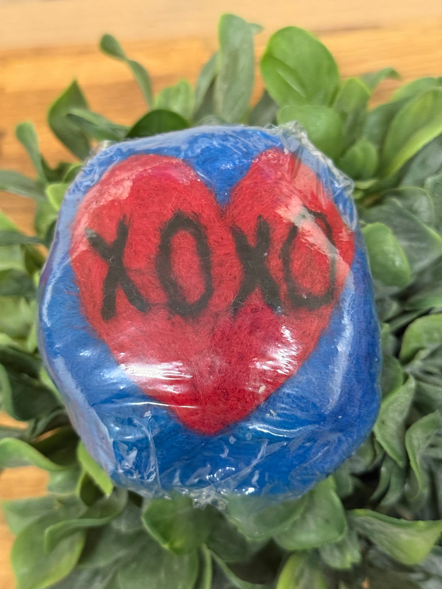 XOXO heart felted wool soap bar