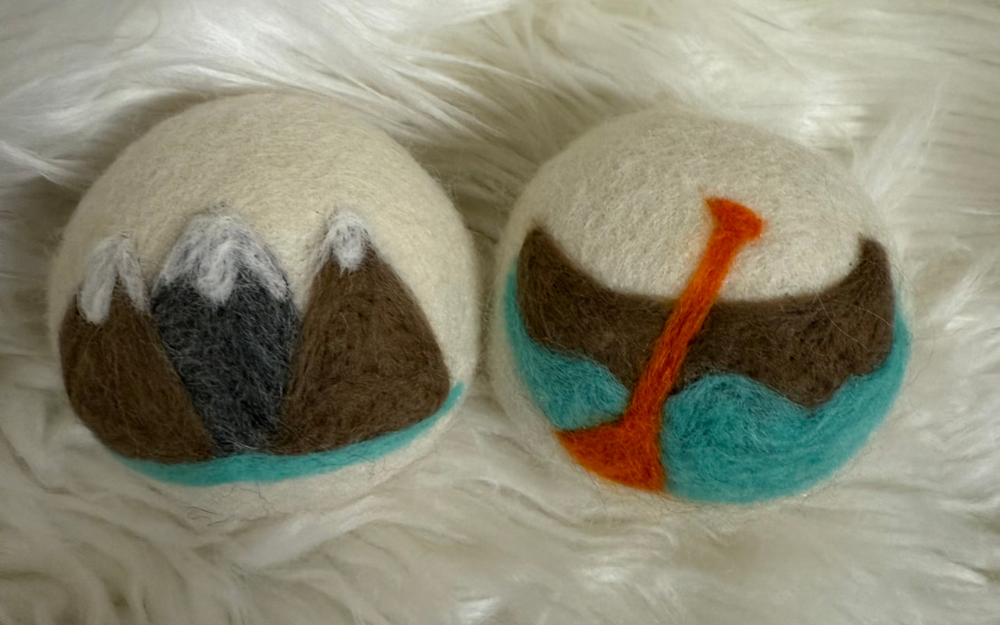 Felted Wool Laundry Dryer Balls: Mountains and Canoes