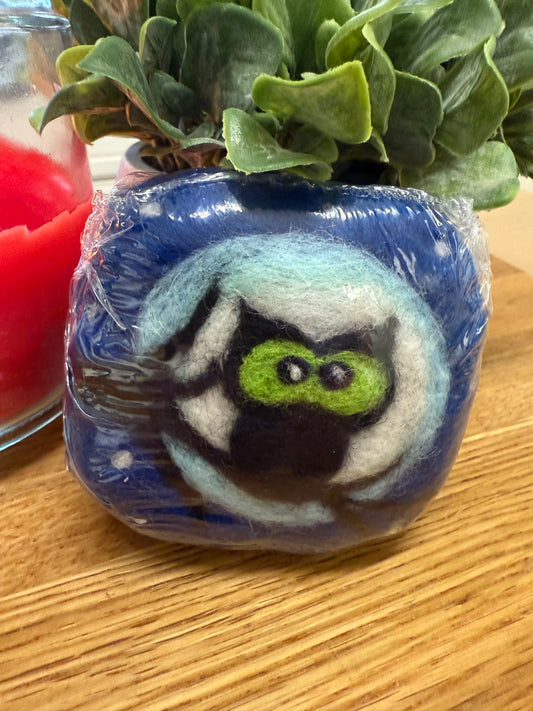 Full Moon Owl Felted Wool Soap Bar