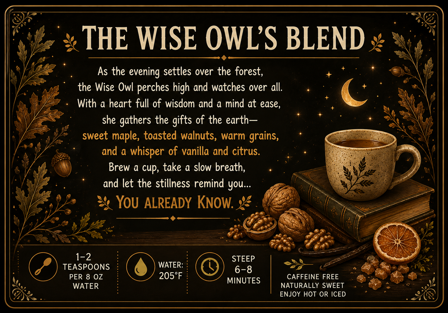 Wise Owl toasted maple walnut herbal tea