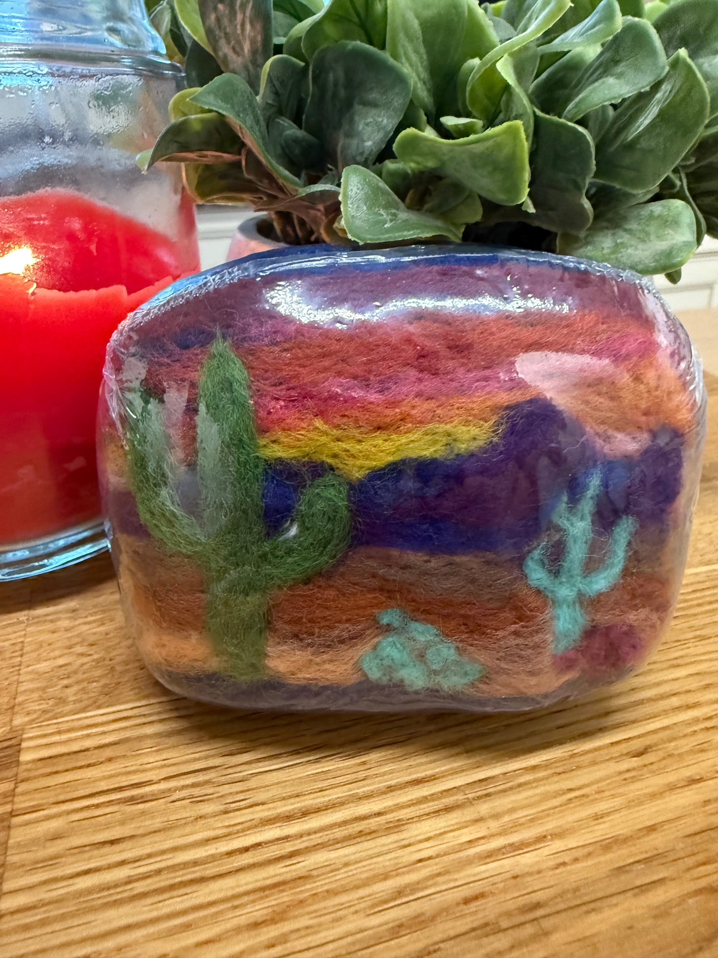 Desert Cactus Felted Wool Soap Bar