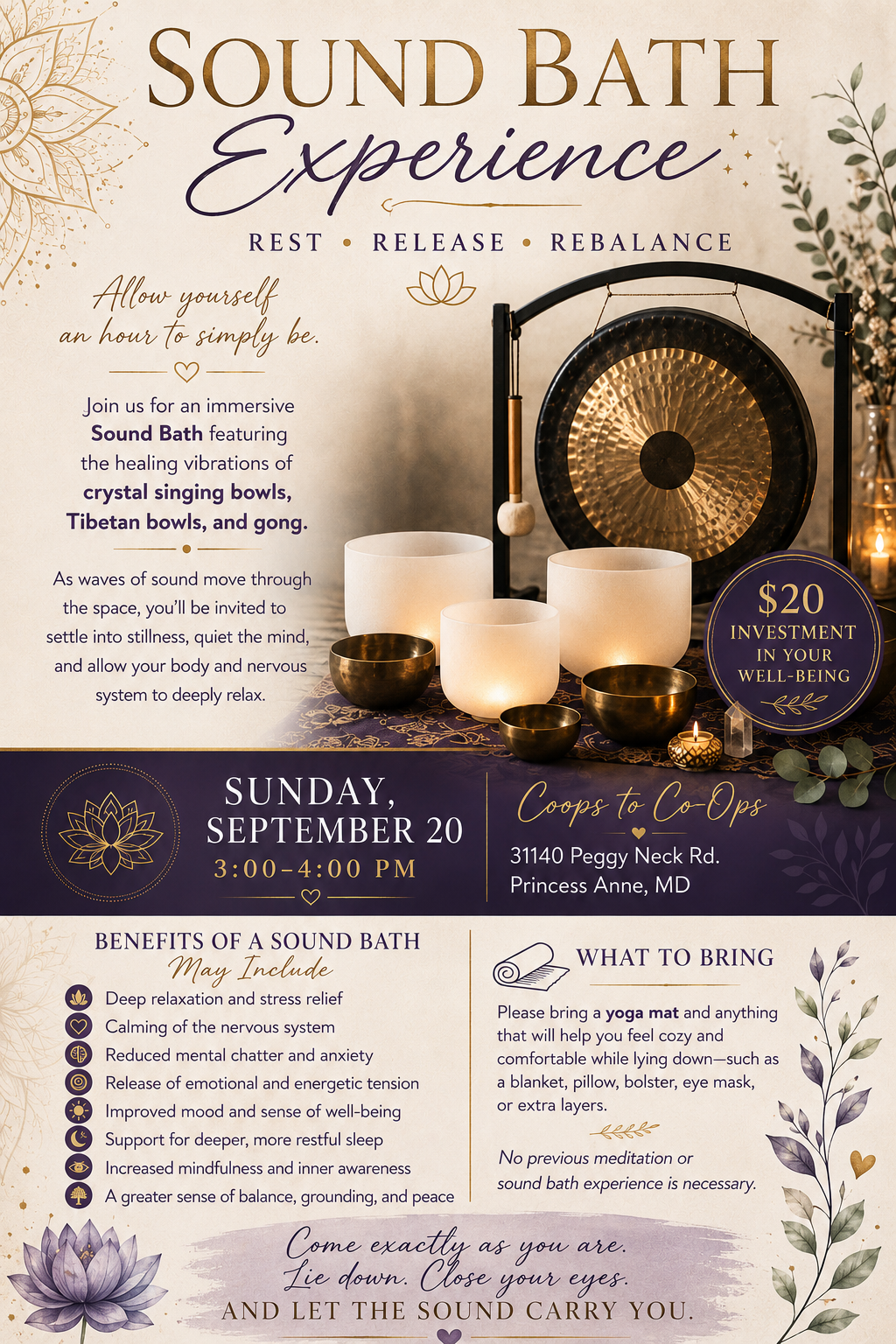 Sound Bath Session at the Coops Sunday September 20th @ 3pm