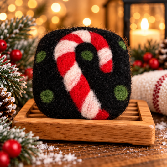 Felted Wool Soap Bar: Candy Cane